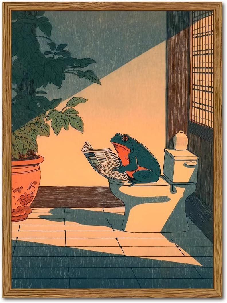 Japanese Style Fun Frog Creative Framed Bathroom Wall Painting