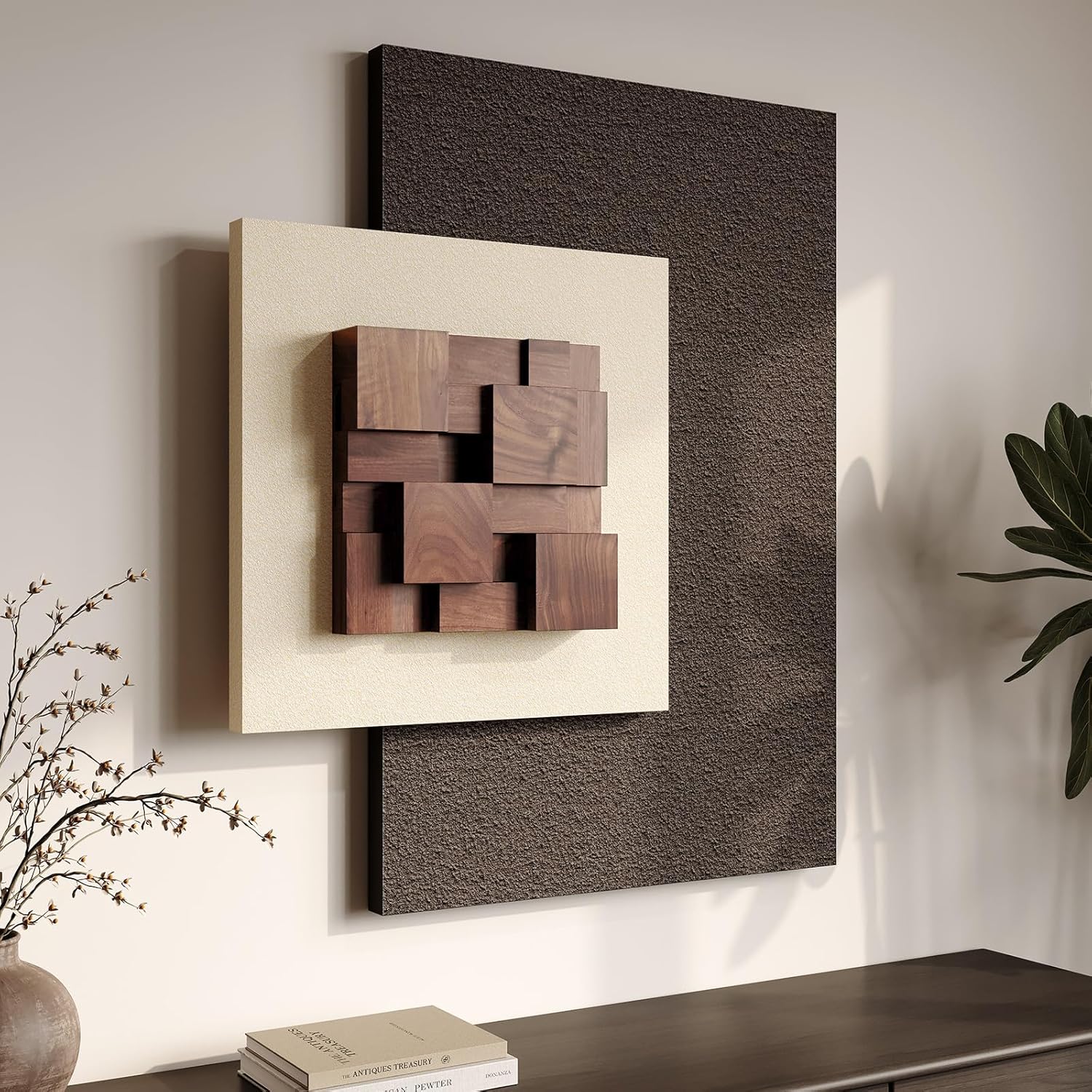Original Wood Texture Beige Geometric Simple Art Wall Painting